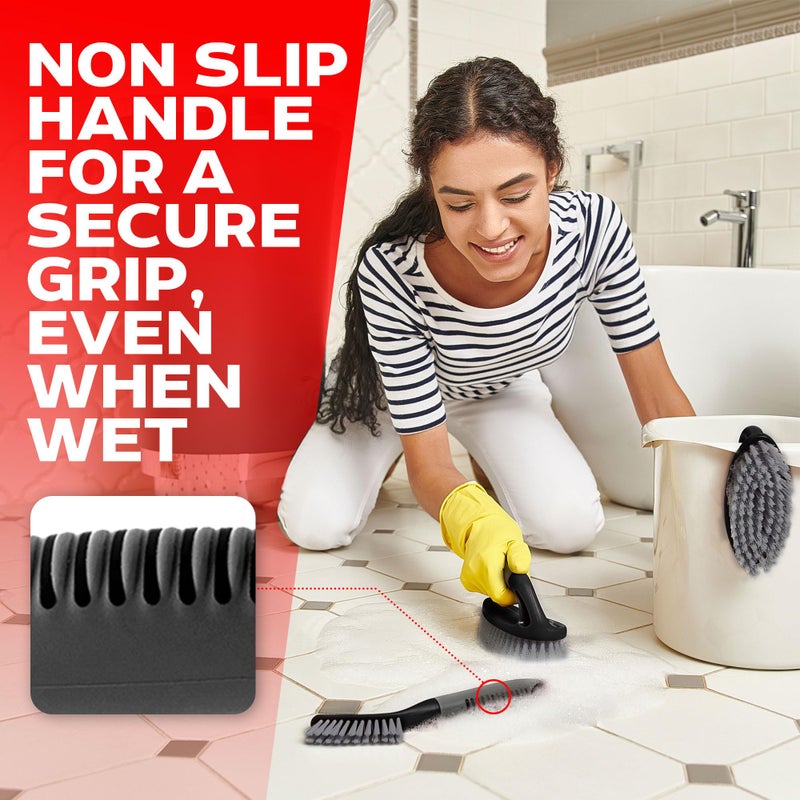 Trazon Scrub Brush Set of 6 pcs - Cleaning Shower Scrubbers with Squeegee for Shower Glass and Adhesive Wall Hooks Including Grout Cleaner Brush, Scrub Brushes for Cleaning Bathroom, Shower, Tile, Bathtub - Image 4